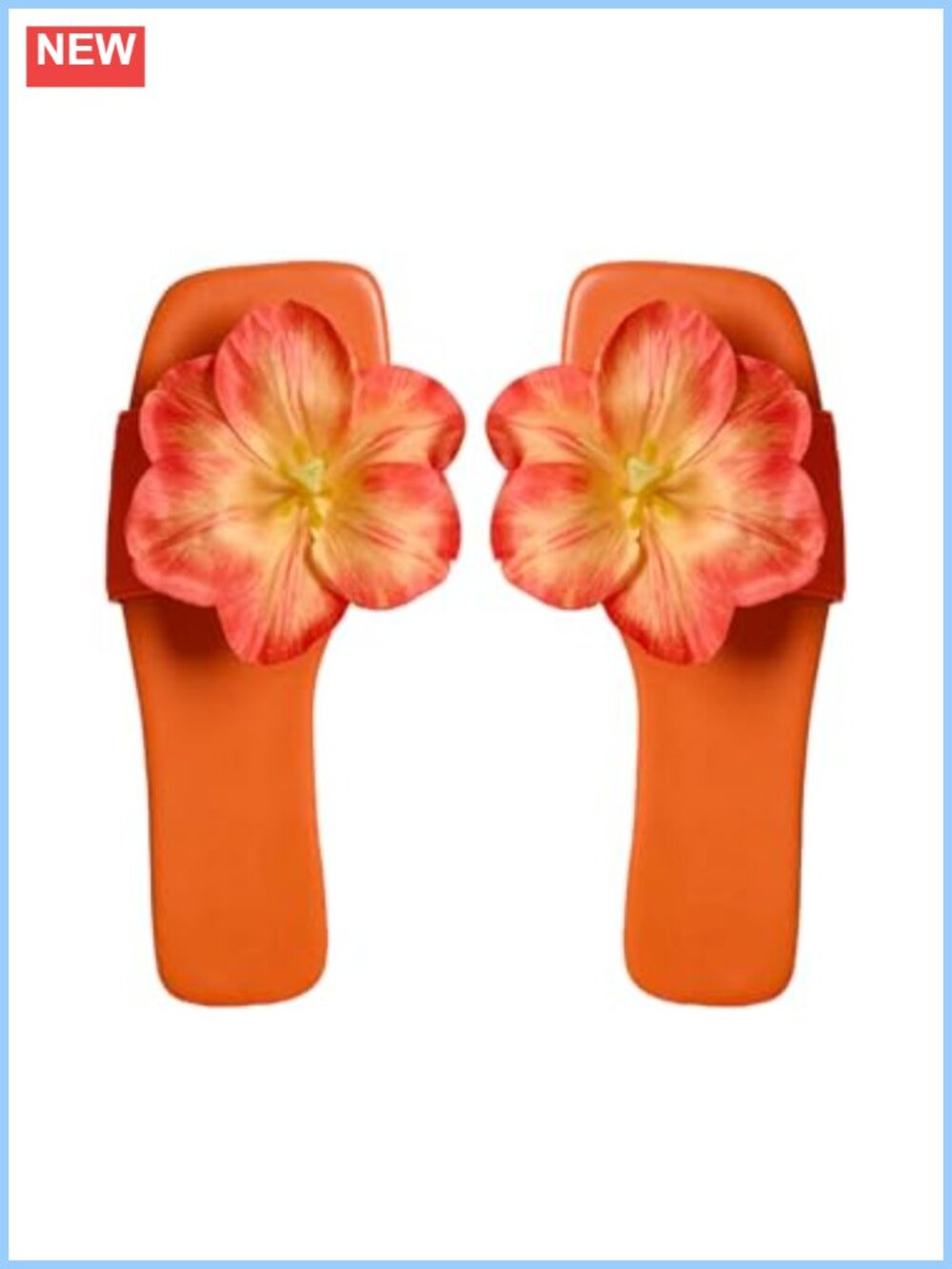 Women's 3D Floral Slide Sandals Square Open Toe Summer Beach Flat Sandals